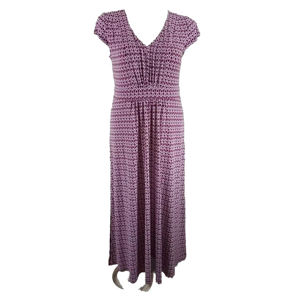 Dana Buchman Maxi Dress Large Pink Black White High Waist Stretch Short Sl‎